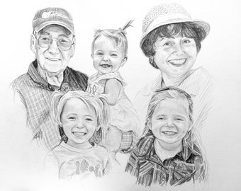 custom portrait from multiple photos, charcoal sketch, hand drawn