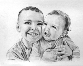 Anpassad porträttteckning från foto - Handritat blyerts- och kolporträtt