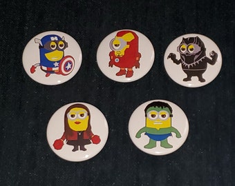 Minion Avenger pins or magnets!  Set of 5