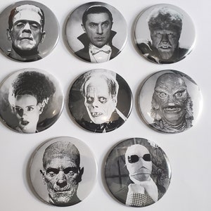 Halloween Horror Monsters from the 1930s & 40s! Buttons or magnets 2.25in