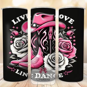 Enveloppe de verre danse country musique, western 20 oz papier peint, Cowgirl Png 20 oz Skinny Tumbler Png, téléchargement numérique Live Love Dance