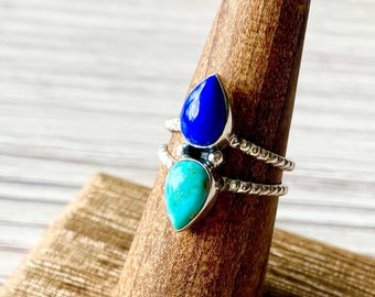 Composite Kingman Blue Mohave Turquoise & Lapis 925 Sterling Silver Ring s.6.5 Native American Style Boho Jewelry