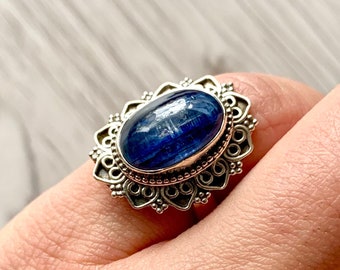 Natural Handwork Kyanite Silver Ring Size 5.5 Healing Crystals Reiki Chakra Boho Rings