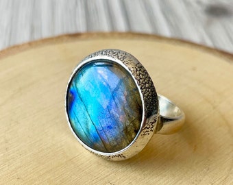 Size 5 Gorgeous 925 Sterling Silver Rare Blue Flash Labradorite Gemstone Ring Healing Crystals Healing Stones Reiki Chakra Boho