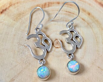 Gorgeous Fire Opal Gemstone Om Earrings with Sterling Silver Hooks Reiki Healing Crystals Gemstones Stones