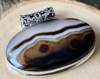 Beautiful Natural Botswana Agate Silver Pendant Healing Reiki Crystal Stone Energy