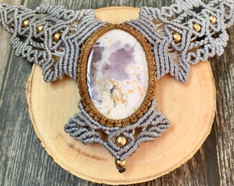 Amethyst Macrame Necklace: Adjustable Bohemian Pendant