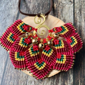 Macrame Necklace with Made with Waxed Cotton Cord and Brass Beads Hippie Festival Bohemian Handmade  Tribal