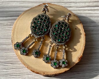 Turkish Emerald 925 Sterling Silver Two Tone Earrings