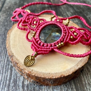 Stunning Ornate Labradorite Macrame Choker Necklace Bohemian Hippie Tribal Festival Adjustable