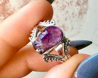 Amethyst 925 Sterling Silver Ring Size 7 Boho Reiki Healing Crystals Gemstones