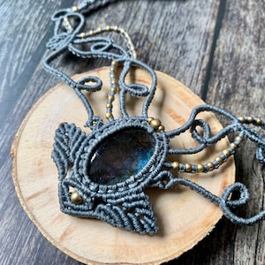 Stunning Ornate Labradorite Macrame Choker Necklace Bohemian Hippie Tribal Festival Adjustable
