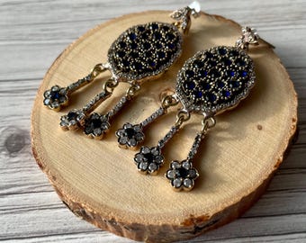 Turkish Sapphire 925 Sterling Silver Two Tone Earrings