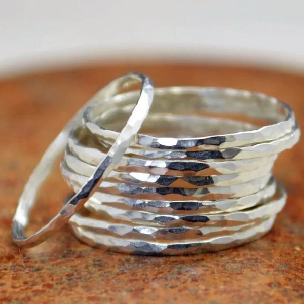 Handmade Thin Hammered Band 925 Sterling Silver Stackable Boho Ring Size 6