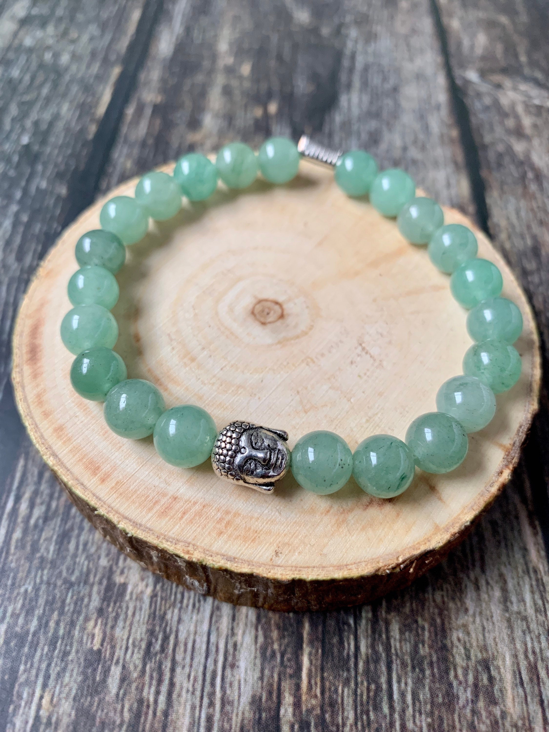 Bohemian Green Aventurine Gemstone Silver Buddha Charm  Bohemian green aventurine gold coin charm bracelet main image 0