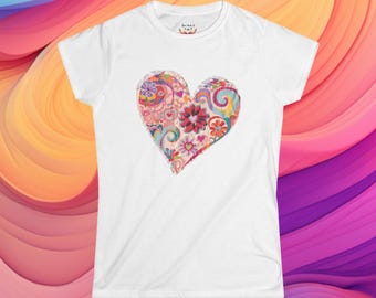 Floral Heart Graphic Tee: Romantic Women's T-Shirt