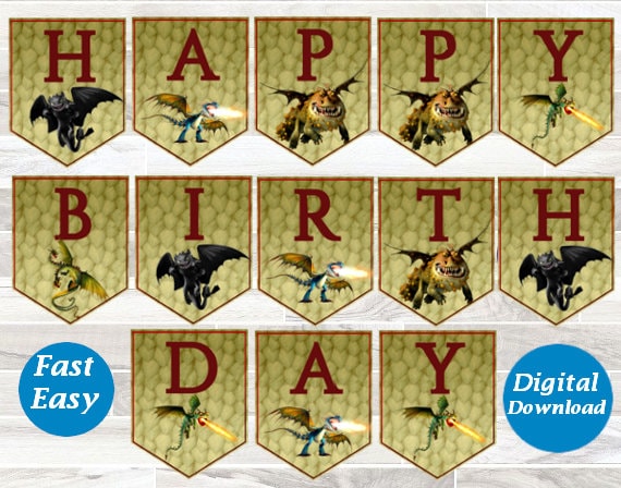 How to Train Your Dragon 3 Birthday Party Supplies /"HAPPY BIRTHDAY/" BANNER SIGN