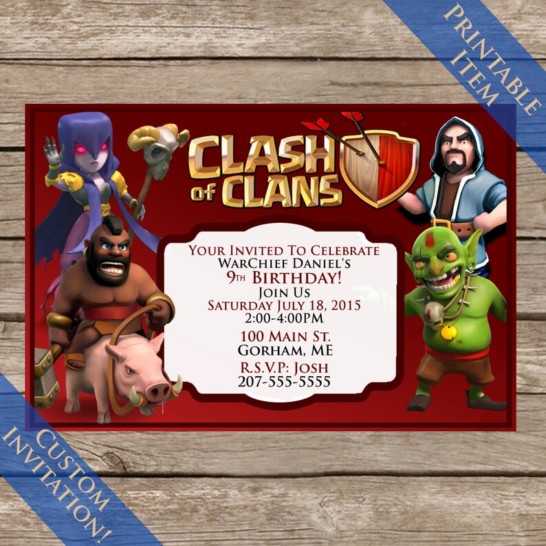 Clash Of Clans Custom Invitation Printable Birthday Card Etsy