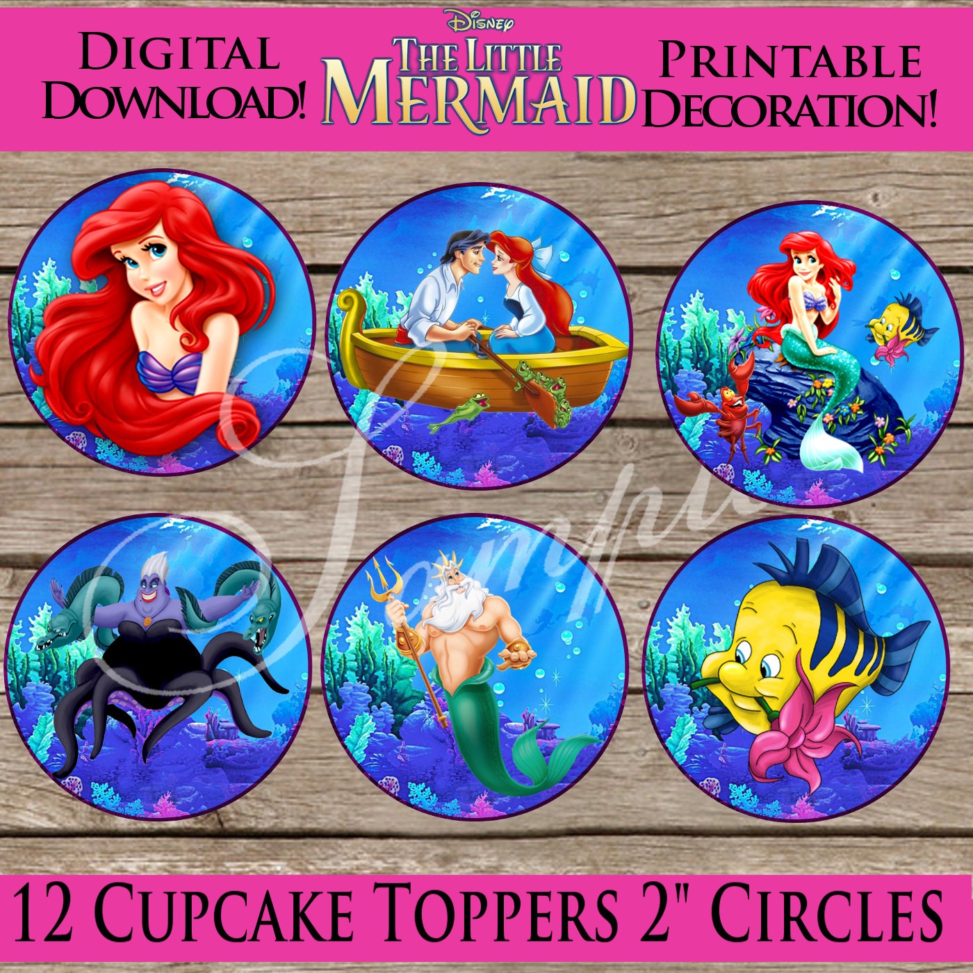 12 The Little Mermaid Cupcake Toppers 2 Circles | Etsy