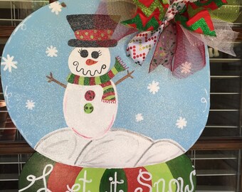 Let It Snow Sign Let It Snow Door Hangersnowman Door Etsy