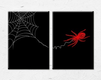 Print Set van 2 Spider Print, Spider Illustratie, Spider Art, Spider Poster, Getekende Illustratie, Spider, Spiderweb, DIGITALE DOWNLOAD