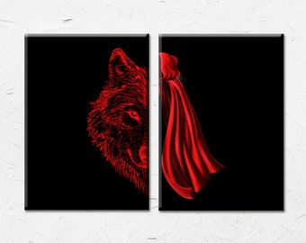 Print Set of 2 Little Red Riding Hood Print, Red Riding Hood Illustration, Red Riding Hood Art, Wolf, DIGITAL DOWNLOAD