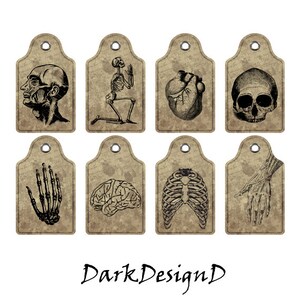 Digital Tags Anatomy Horror– INSTANT DOWNLOAD, Image Graphic Gothic Clip Art 300 dpi, Digital tags for scrapbooking and gifts tag label