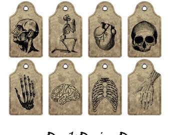 Digital Tags Anatomy Horror– INSTANT DOWNLOAD, Image Graphic Gothic Clip Art 300 dpi, Digital tags for scrapbooking and gifts tag label