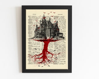 Gothic Castle Print, Gothic House Illustration, Gothic Art, Dictionary Art Print, Drawn Illustration, DIGITAL DOWNLOAD