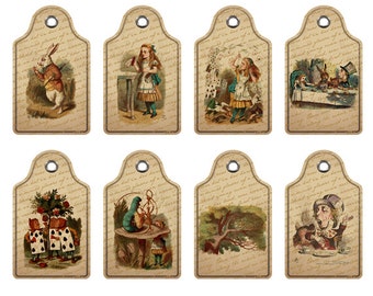 Digitale tags Alice in Wonderland-INSTANT DOWNLOAD, Afbeelding Grafische Gotische Clip Art 300 dpi, Digitale tags voor scrapbooking en geschenken tag label