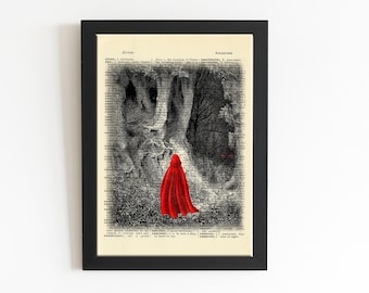 Little Red Riding Hood Print, Red Riding Hood Illustration, Red Riding Hood Art, Dictionary Art Print, Drawn Illustration, DIGITAL DOWNLOAD