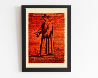 Plague Doctor Print, Plague Doctor Illustratie, Death Doctor, Woordenboek Art Print, Getekende Illustratie, DIGITALE DOWNLOAD