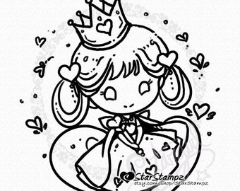 Princess Heart Valentines DIGITAL STAMP Instant Download