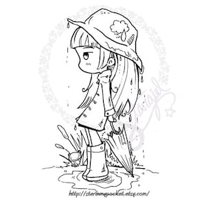 Spring Rain DIGITAL STAMP Instant Download