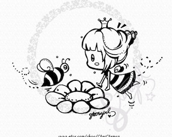 Spring Bumble Bee DIGITAL STAMP Instant Download