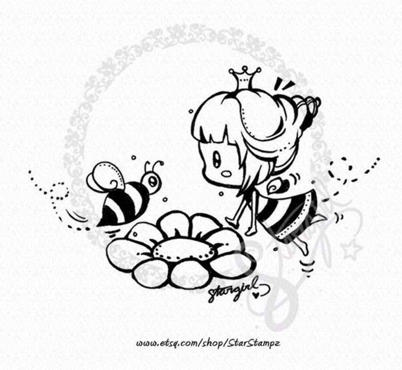 Spring Bumble Bee DIGITAL STAMP Instant Download image 1