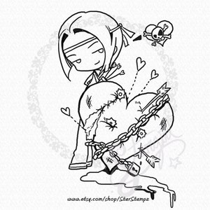 Captured Heart Valentines DIGITAL STAMP Instant Download