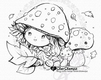 Mushroom Fairy DIGITAL STAMP Instant Download