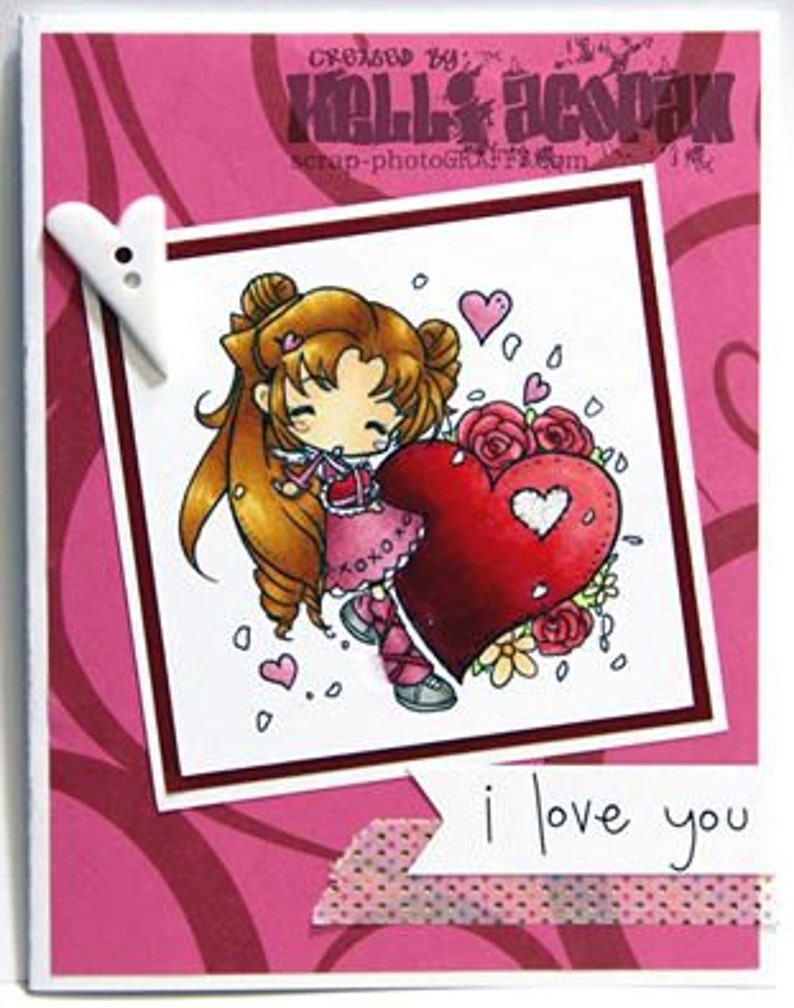 Cute Heart Valentines DIGITAL STAMP Instant Download image 2