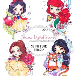 Princesses Collection DIGITAL STAMPS Line art Instant Download