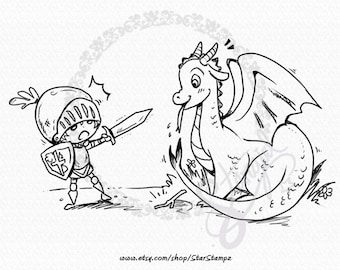 The Dragon and the Knight DIGITAL STAMP Instant Download