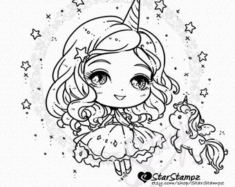 Unicorn Princess DIGITAL STAMP Instant Download