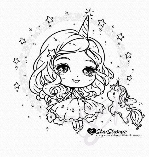 Unicorn Princess DIGITAL STAMP Instant Download