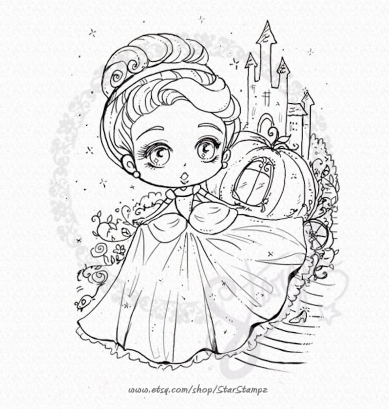 Cinderella DIGITAL STAMP Instant Download image 1