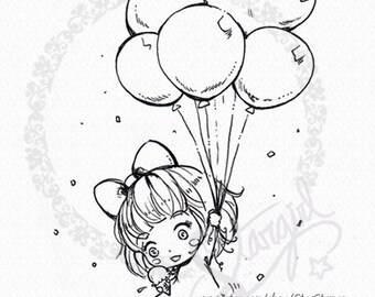 Balloons And Ice Cream - DIGITAL STAMP Instant Download