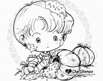 Pumpkin Carving DIGITAL STAMP Instant Download