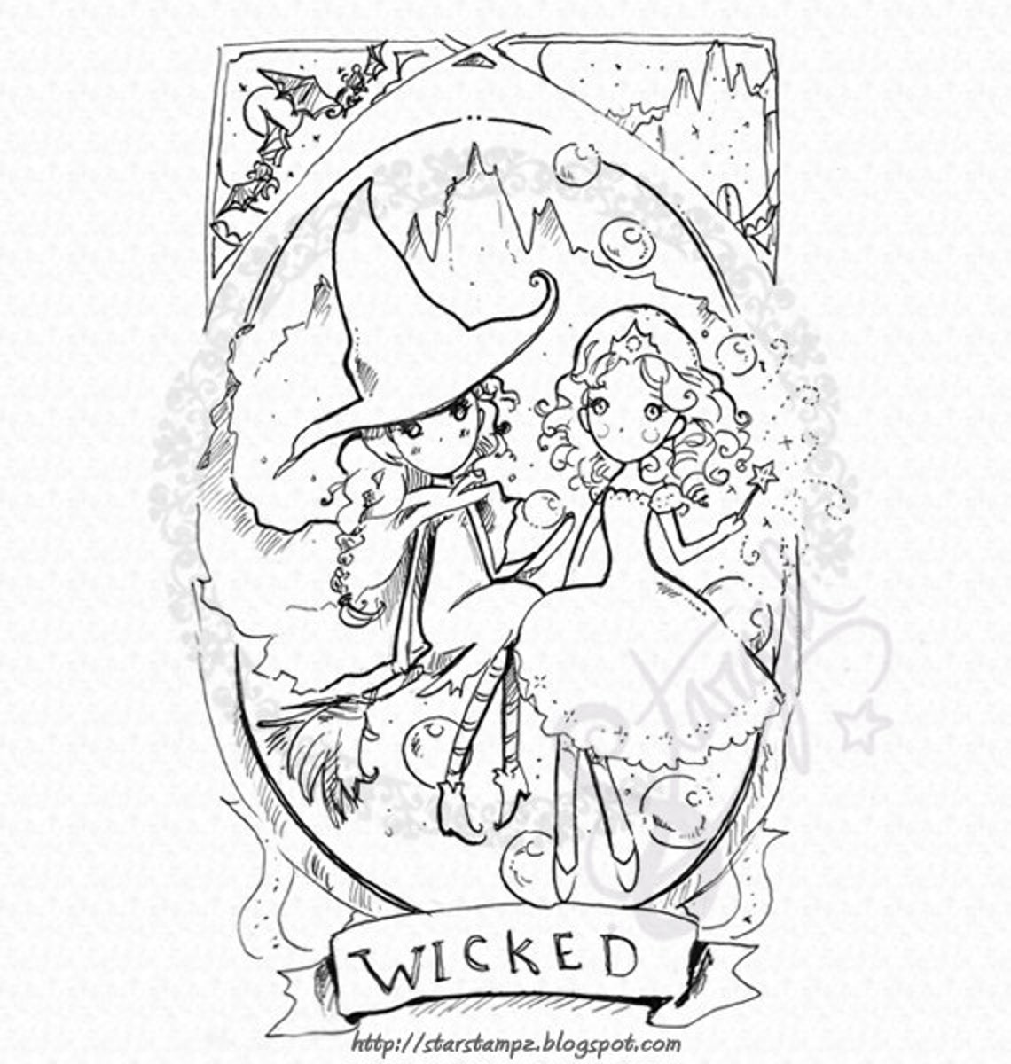 Wicked Elphaba and Glinda DIGITAL STAMP Instant Download - Etsy