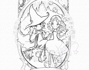 Wicked Elphaba and Glinda - DIGITAL STAMP Instant Download