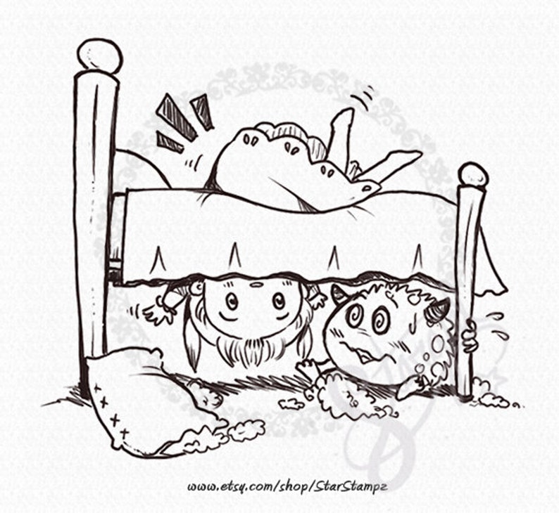 Monster Under The Bed Digital Stamp Instant Download Etsy