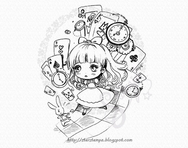 Alice Chibi DIGITAL STAMP Instant Download image 1